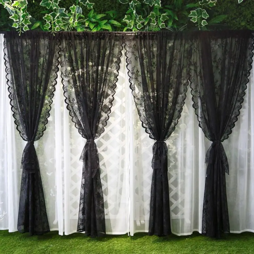 rideau en dentelle florale brodée romantique, bord ondulé, rideau transparent respirant, pour porte de fille rideau en dentelle florale brodée romantique, bord ondulé, rideau transparent respirant, pour porte de fille