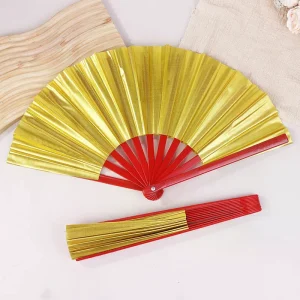 Ventilateur Laser doré Double face de 8/10 pouces, ventilateur de Tai Chi chinois pliant holographique, ventilateur de Kung Fu, ventilateurs de décoration de fête pour Bar de Concert
