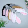 serre tête en peluche avec oreilles de lapin pour femme, joli bandeau en peluche avec dessin animé, accessoire cosplay pour fête d'halloween, tenue quotidienne