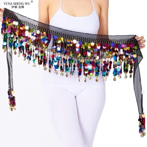 Ceinture colorée ceinture de danse du ventre Costumes Double couches paillettes gland danse du ventre écharpe de hanche pour les femmes ceintures de danse du ventre indien