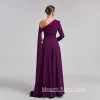 robe de soirée violette personnalisée, asymétrique épaule dénudée, manches longues, longueur au sol, ligne a, robes de bal formelles, robes de fête de mariage