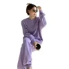 ensemble sportif violet décontracté pour femmes, nouvelle mode printemps automne 2021, sweat shirt ample, pantalon long, ensemble deux pièces, atmosphère élégante