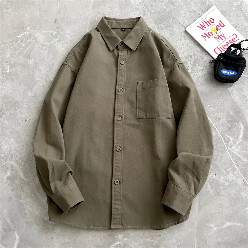 chemise japonaise à manches longues pour hommes, veste de travail rétro américaine, style hongkongais, tendance, haut décontracté, printemps chemise japonaise à manches longues pour hommes, veste de travail rétro américaine, style hongkongais, tendance, haut décontracté, printemps