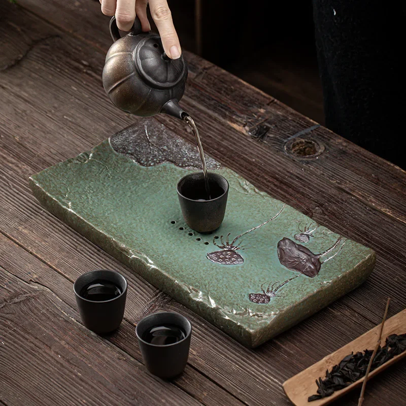 ailian said table à thé en grès, petite assiette rectangulaire japonaise, rangement de l'eau, dorure domestique, céramique ailian said table à thé en grès, petite assiette rectangulaire japonaise, rangement de l'eau, dorure domestique, céramique