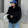 hxao femmes 2024 manteau de fourrure noir moelleux veste femme automne hiver fausse fourrure manteau en peluche vêtements d'extérieur blanc gris chaud recadrée veste