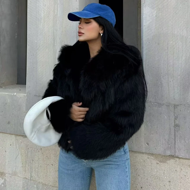 hxao femmes 2024 manteau de fourrure noir moelleux veste femme automne hiver fausse fourrure manteau en peluche vêtements d'extérieur blanc gris chaud recadrée veste hxao femmes 2024 manteau de fourrure noir moelleux veste femme automne hiver fausse fourrure manteau en peluche vêtements d'extérieur blanc gris chaud recadrée veste