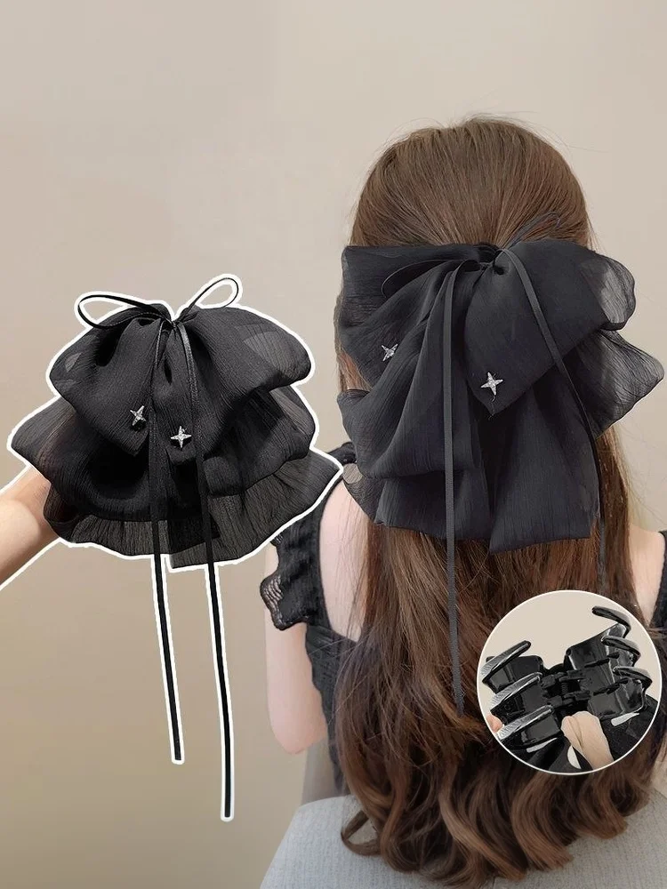 noir élégant femmes grand arc cheveux griffe tempérament mousseline de soie grand nœud papillon barrettes épingle à cheveux femmes queue de cheval épingle à cheveux accessoire de cheveux noir élégant femmes grand arc cheveux griffe tempérament mousseline de soie grand nœud papillon barrettes épingle à cheveux femmes queue de cheval épingle à cheveux accessoire de cheveux