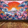 tapisserie de paysage d'anime montagne japonaise avec des fleurs de cerisier tapisseries sakura village art esthétique tapisserie murale tapisserie de maison
