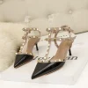 2025 femmes gladiateur sandales été décontracté rivet talons hauts bride à la cheville bout pointu luxe fête romaine dames chaussures