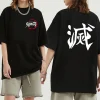 T-shirt Anime Demon Slayer Kimetsu no Yaiba pour hommes, imprimé japonais avant et arrière, chemise streetwear en coton noir pour cosplay