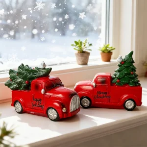 Ornement décoratif en résine, camionnette de style vintage portant un arbre de Noël, décoration amusante pour la maison et le bureau, bureau Ornement décoratif en résine, camionnette de style vintage portant un arbre de Noël, décoration amusante pour la maison et le bureau, bureau