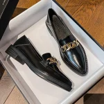 Baskets décontractées en cuir véritable pour femmes, chaussures à bouche peu profonde, mocassins à bout pointu, sabots en fourrure, chaussures d&rsquo;automne pour femmes