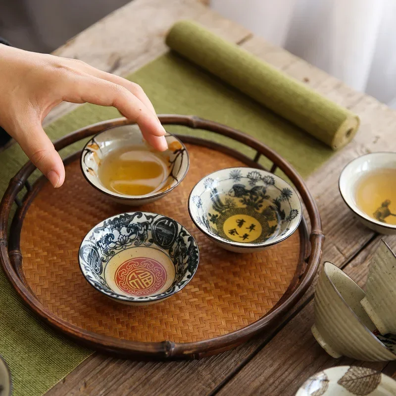 tasse à chapeau en bambou chinois rétro, bol à thé coloré en céramique antique sous glaçure, service à thé kungfu, accessoires de cérémonie du thé tasse à chapeau en bambou chinois rétro, bol à thé coloré en céramique antique sous glaçure, service à thé kungfu, accessoires de cérémonie du thé
