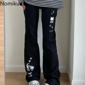 Pantalon japonais Y2k pour femmes, Streetwear, imprimé tête de mort, noir, taille élastique, décontracté, à la mode, nouveau bas, 2025 Pantalon japonais Y2k pour femmes, Streetwear, imprimé tête de mort, noir, taille élastique, décontracté, à la mode, nouveau bas, 2025