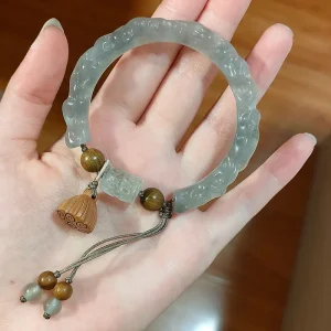 Style chinois Imitation Jade bambou perle Bracelet pendentif charme bijoux femmes Antique ethnique Bracelet Lotus perlé Bracelet cadeau