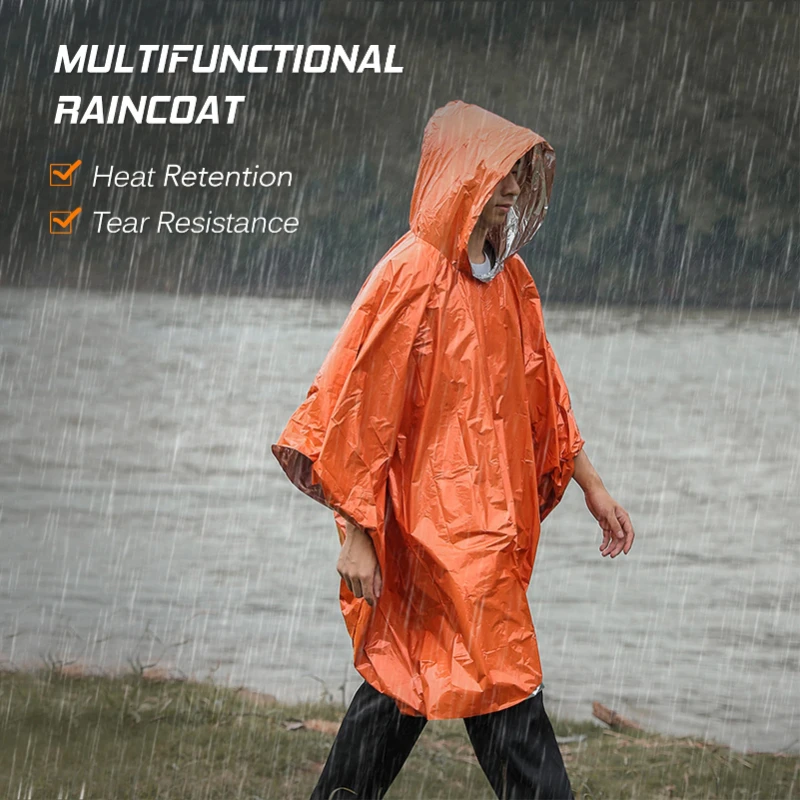 poncho de pluie d'urgence, couverture thermique, résistant aux intempéries, équipement de camping de survie en plein air, gadgets de survie poncho de pluie d'urgence, couverture thermique, résistant aux intempéries, équipement de camping de survie en plein air, gadgets de survie