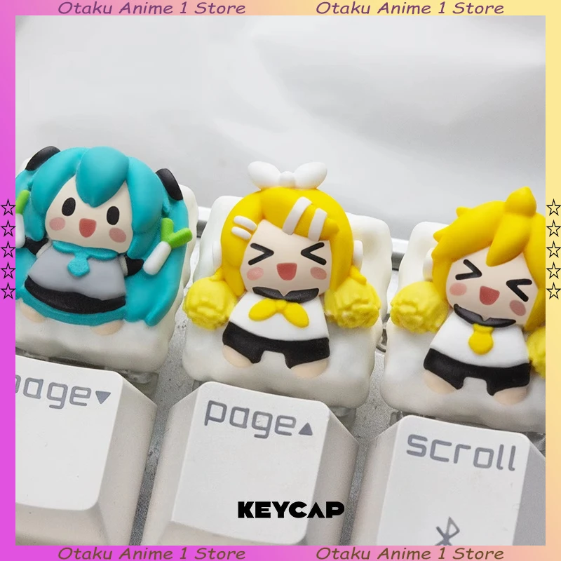 Dessin animé Hatsune Miku 3D clavier décoration Miku Rin Len Keycap pour axe transversal clavier mécanique accessoires Dessin animé Hatsune Miku 3D clavier décoration Miku Rin Len Keycap pour axe transversal clavier mécanique accessoires