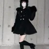 manteau japonais élégant kawaii pour femme, col en fausse fourrure, hauts à manches longues, décontracté, boutons avec nœud lolita, veste chaude et douce, nouvelle collection automne hiver