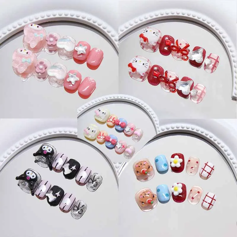 10 pièces enfants dessin animé Kuromi Hello Kitty ma mélodie presse sur ongles faux ongles manucure courte tête ronde avec nœud papillon faux ongles 10 pièces enfants dessin animé Kuromi Hello Kitty ma mélodie presse sur ongles faux ongles manucure courte tête ronde avec nœud papillon faux ongles