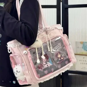 Nouveau Y2K mignon japonais Ita sac Lolita fille Transparent épaule fourre-tout sac grande capacité bandoulière sac décontracté bricolage affichage sacs à main Nouveau Y2K mignon japonais Ita sac Lolita fille Transparent épaule fourre-tout sac grande capacité bandoulière sac décontracté bricolage affichage sacs à main