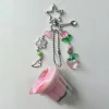 porte clés pudding japonais, breloque flan d'œuf jaune rose, accessoire perlé esthétique rétro y2k heisei