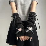 Housse de bras tricotée pour étudiante japonaise, Kawaii, douce et respirante, avec nœud Lolita, amour, demi-doigt, manchon de main