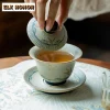 145ml peint à la main bambou ombre gaiwan vintage thé tureen bol à thé avec couvercle kit théière couverture bol services à thé fournitures cadeau