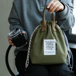 Sac à déjeuner japonais coréen en toile de coton, sac à main à cordon de serrage, Portable, isolé thermiquement, pique-nique, stockage des aliments, boîte à Bento, fourre-tout
