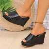 plate forme épaisse sandales à talons compensés femmes sexy peep orteil noir pu cuir tissage diapositives femme super haut talon anti dérapant sandalias mujer