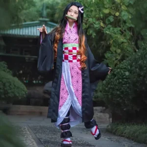 Costume de Cosplay Anime Demon Slayer Nezuko, embout en bambou, ensemble Kimono pour filles, robe de fête de carnaval d’halloween, spectacle sur scène Costume de Cosplay Anime Demon Slayer Nezuko, embout en bambou, ensemble Kimono pour filles, robe de fête de carnaval d’halloween, spectacle sur scène