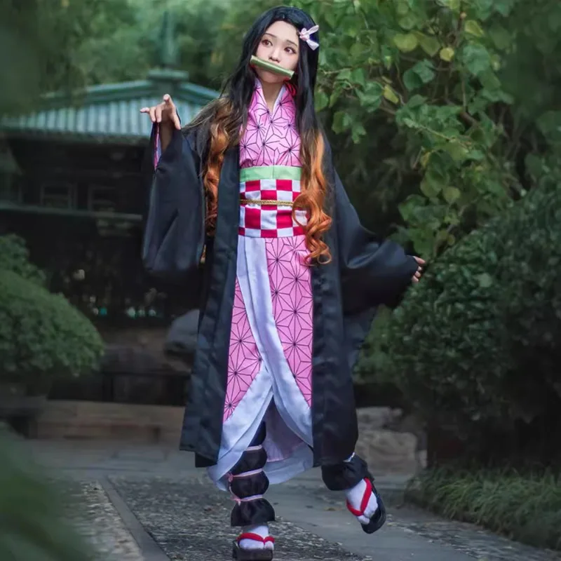 Costume de Cosplay Anime Demon Slayer Nezuko, embout en bambou, ensemble Kimono pour filles, robe de fête de carnaval d’halloween, spectacle sur scène Costume de Cosplay Anime Demon Slayer Nezuko, embout en bambou, ensemble Kimono pour filles, robe de fête de carnaval d’halloween, spectacle sur scène