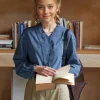 hauts en coton chemisiers japon filles mignon doux style preppy à manches longues volants col en v bleu rose bouton rétro vintage chemises à carreaux
