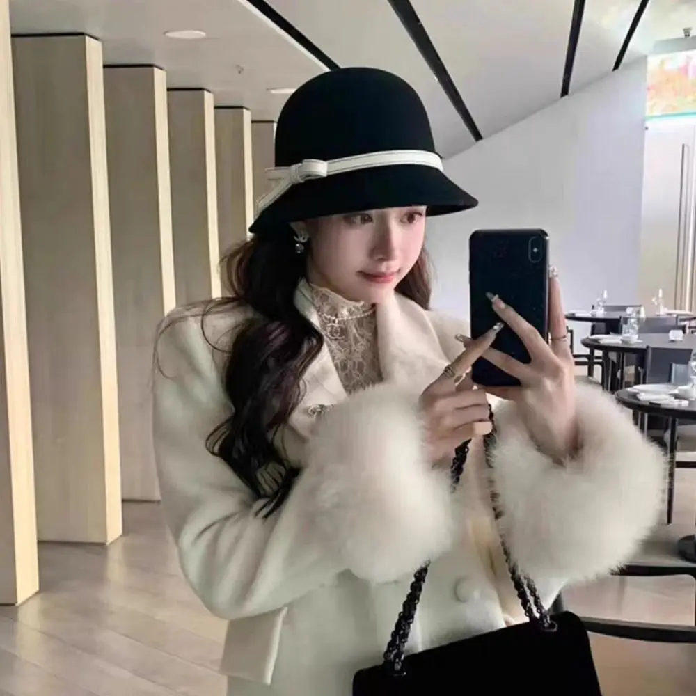 chapeau formel décontracté en feutre hepburnque, casquette panama, style britannique, seau à nœud papillon, style héritière riche pour l'extérieur chapeau formel décontracté en feutre hepburnque, casquette panama, style britannique, seau à nœud papillon, style héritière riche pour l'extérieur