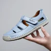 femmes sandales chaussures d'été à la main mode couture en cuir véritable bout couvert doux décontracté marche zapatos mujer plataforma