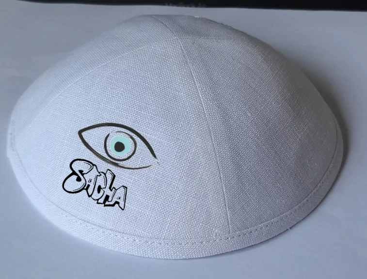 Kippot en lin de coton blanc personnalisé brodé Kippot de mariage, Yarmulkes juif Brit Mila avec pince à cheveux en métal Kippot en lin de coton blanc personnalisé brodé Kippot de mariage, Yarmulkes juif Brit Mila avec pince à cheveux en métal