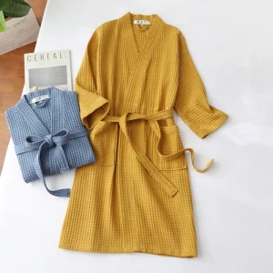 Été mince 100% coton gaufré robes femmes long kimono hôtel Simple peignoirs couleur pure SPA robes grande taille 00223 Été mince 100% coton gaufré robes femmes long kimono hôtel Simple peignoirs couleur pure SPA robes grande taille 00223