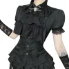 harajuku mode manches courtes dentelle patchwork chemises femmes alt techwear centre commercial gothique bouton mince blouse chemise hauts mignons