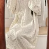 chemise de nuit pour femmes printemps automne mince kimono chemise de nuit à pois à manches longues vêtements de maison amples pyjama lingeries pyjamas mignon