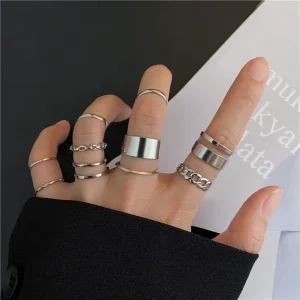 JoFinger Quail Rings for Women and Men, Minimalist Ring Set, Wide Ring, Gold Document and Silver, Personality Jewelry, Punk, 10 Pcs per Set JoFinger Quail Rings for Women and Men, Minimalist Ring Set, Wide Ring, Gold Document and Silver, Personality Jewelry, Punk, 10 Pcs per Set