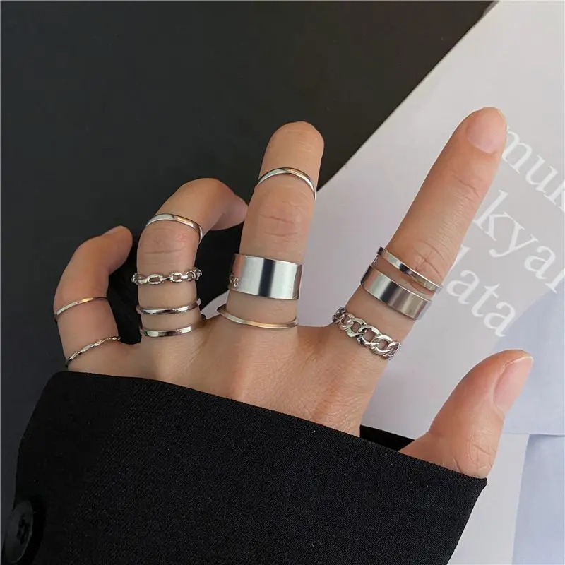 JoFinger Quail Rings for Women and Men, Minimalist Ring Set, Wide Ring, Gold Document and Silver, Personality Jewelry, Punk, 10 Pcs per Set JoFinger Quail Rings for Women and Men, Minimalist Ring Set, Wide Ring, Gold Document and Silver, Personality Jewelry, Punk, 10 Pcs per Set