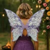 ailes de fée papillon colorées, bretelles élastiques en organza scintillant, ailes de cosplay dégradées, ailes d'elfe transparentes faites à la main, costume