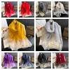 mode coréenne mince foulard en soie élégant nœud broderie écharpe de luxe couleur unie dentelle écharpe enveloppes printemps
