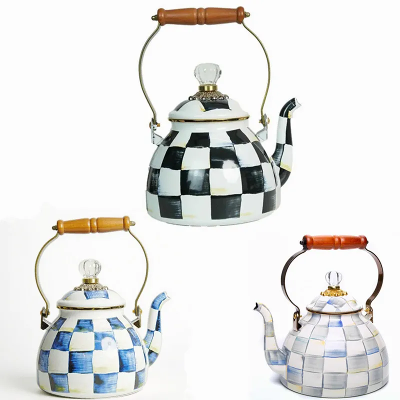 Bouilloire à thé en émail de 2.5 litres, théière Vintage émaillée, cuisinière pour eau, café, théière, décoration de cuisine à domicile avec poignée Bouilloire à thé en émail de 2.5 litres, théière Vintage émaillée, cuisinière pour eau, café, théière, décoration de cuisine à domicile avec poignée