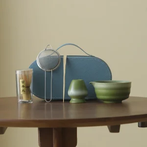 Ensemble Matcha de voyage 5 pièces, bol en grès japonais au Design Compact et Portable, fouet à 100 broches, Kit Matcha pour cérémonie du thé en plein air