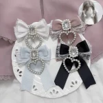 Pinces à cheveux gothiques japonaises Harajuku, 1 paire, Lolita, sous-culture Y2K, nœud en dentelle de perles, épingle à cheveux, Double bord queue de cheval Pinces à cheveux gothiques japonaises Harajuku, 1 paire, Lolita, sous-culture Y2K, nœud en dentelle de perles, épingle à cheveux, Double bord queue de cheval