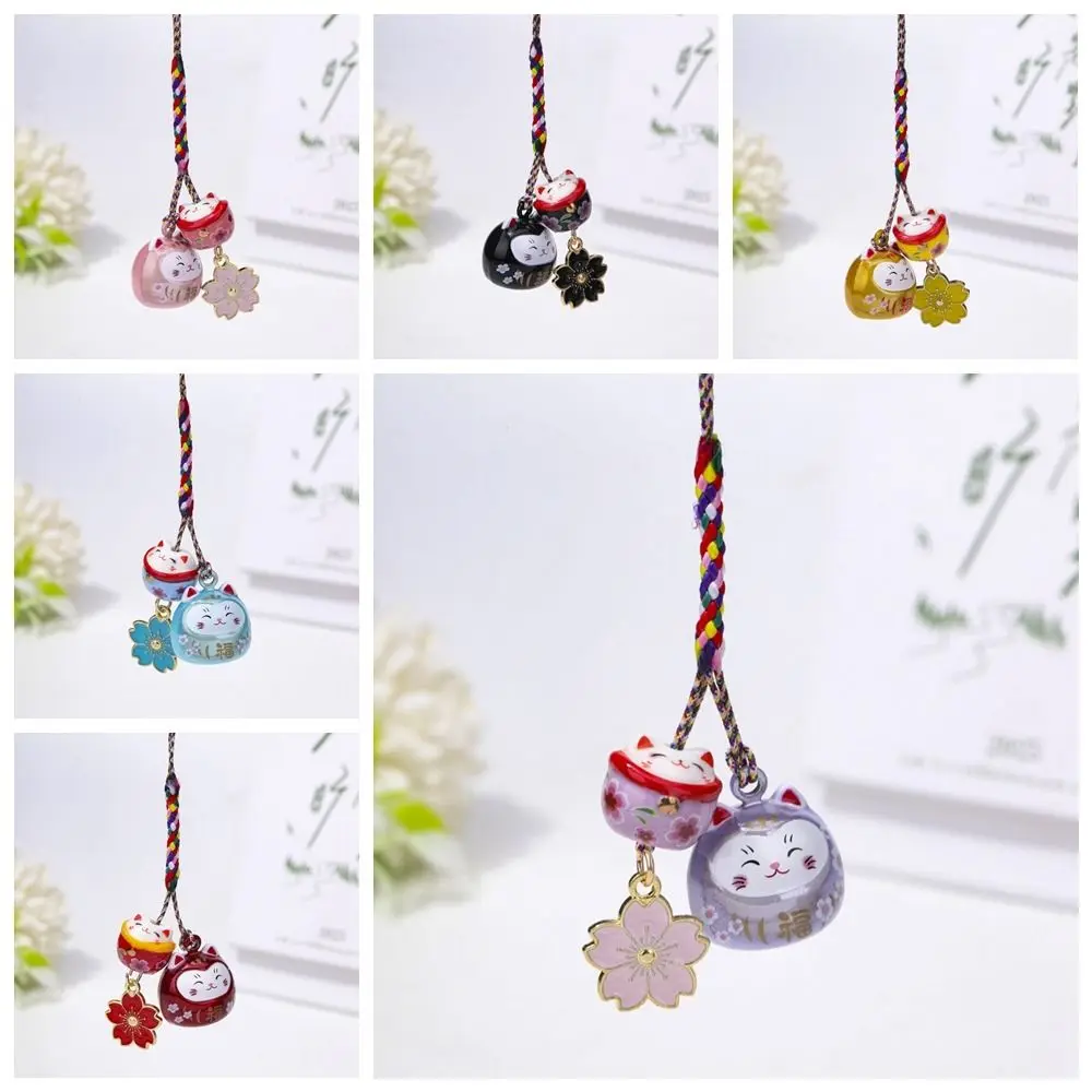 porte clés maneki neko mignon, ornement en fleur de cerisier, pendentif chat porte bonheur, décoration de sac à dos, breloques, sangle de téléphone pour filles porte clés maneki neko mignon, ornement en fleur de cerisier, pendentif chat porte bonheur, décoration de sac à dos, breloques, sangle de téléphone pour filles