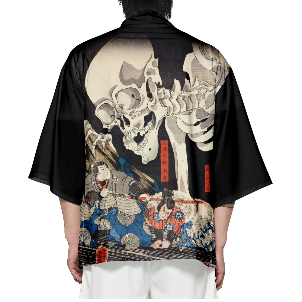 kimono japonais noir pour homme, cardigan imprimé, été, plage, protection solaire, chemise rétro mihaori kimono japonais noir pour homme, cardigan imprimé, été, plage, protection solaire, chemise rétro mihaori