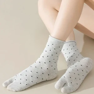 Chaussettes tubulaires confortables à deux orteils, en coton, à volants, à bout séparé, fines et respirantes, mi-mollet, pour femmes, 2 paires