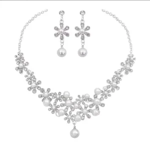 Ensemble de bijoux élégants en strass, collier de fleurs en alliage Vintage, boucles d&rsquo;oreilles scintillantes de Style coréen, cadeaux pour femmes