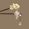 fleur gland perle bâtons de cheveux en bois fourchette à cheveux épingle à cheveux style chinois à la main floral bâton de cheveux femmes hanfu cheveux accessoires